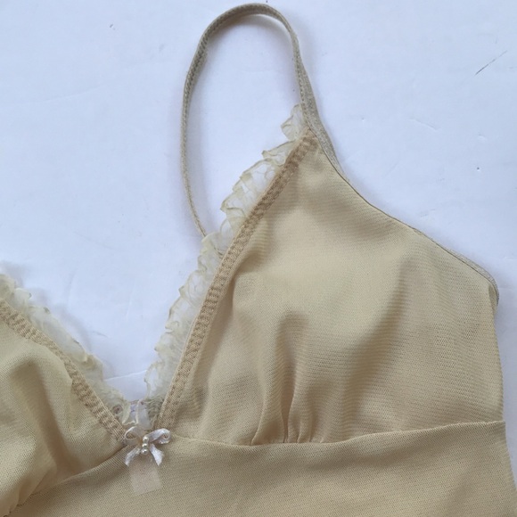 Vintage 90s Y2k Mesh Coquette Sexy Fairy Festival Cami Tank Top Baby Tee Bow Tan - Picture 8 of 17